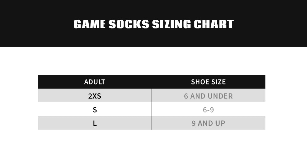 Size Chart for Gothams Game Socks